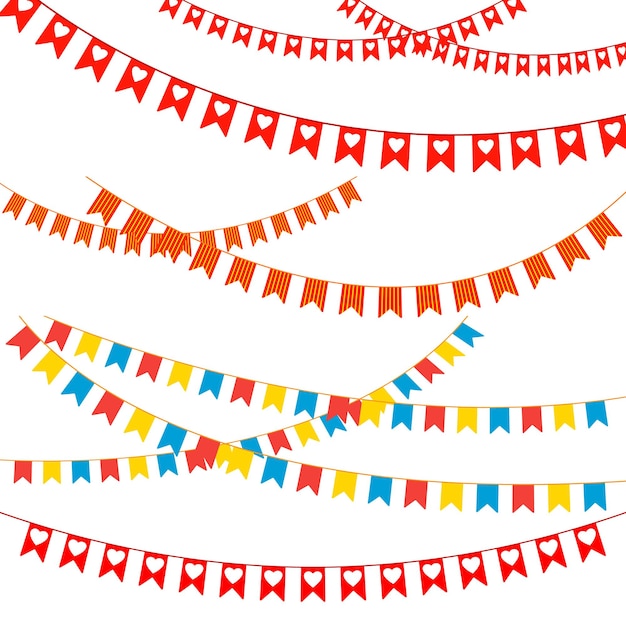 Набор векторных флагов для вечеринок красочные овсянки и гирлянды празднование дня рождения праздник весело юбилей декоративный для хэллоуина день благодарения и рождество или новый год