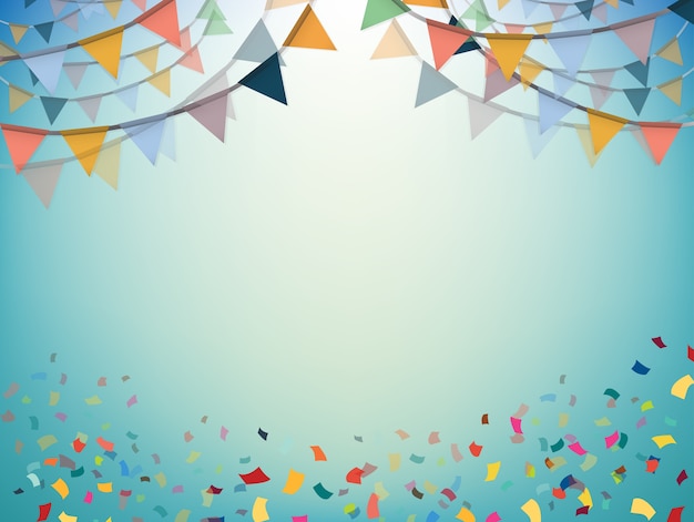 Vector party flags with confetti