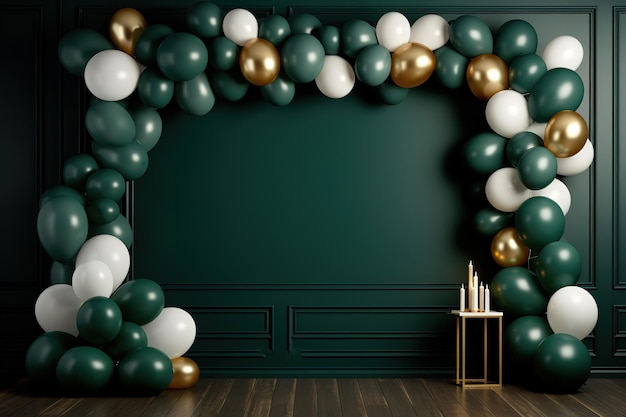 Vector party glossy holiday background with balloons golden frame and confetti illustration