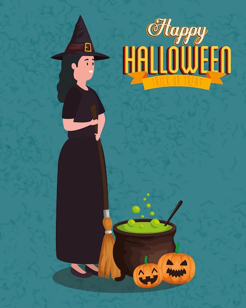 Party halloween with woman disguised of witch