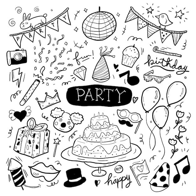 Vector party hand drawn doodle illustration