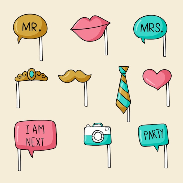 party hand drawn photo booth props