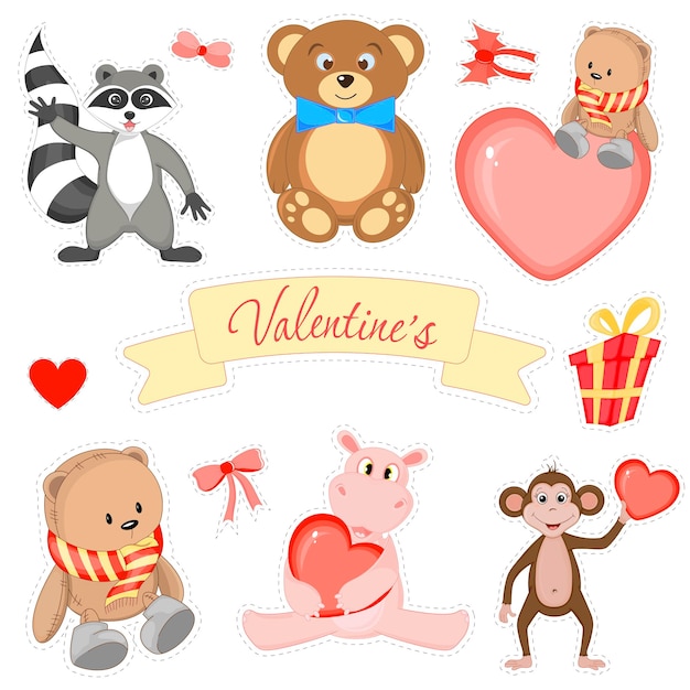 Party hand drawn set party decoration items valentines day theme vector illustration isolated on white background