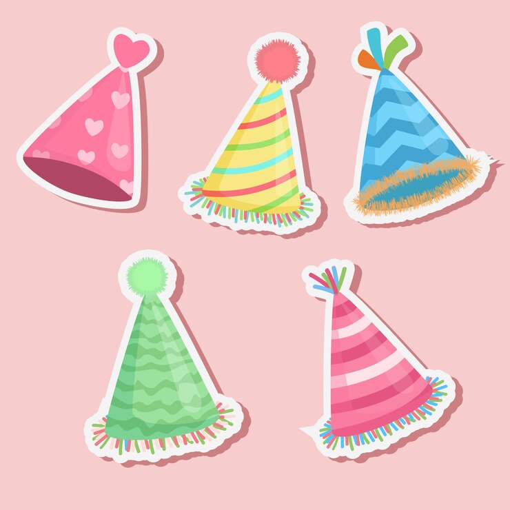 Party hat sticker vector Birthday hat sticker Birthday element Flat vector in cartoon style