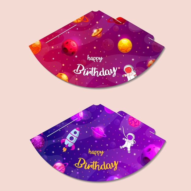 Party hats printable. space party. print and cut. happy birthday elements.  set of cones template to head for holiday.