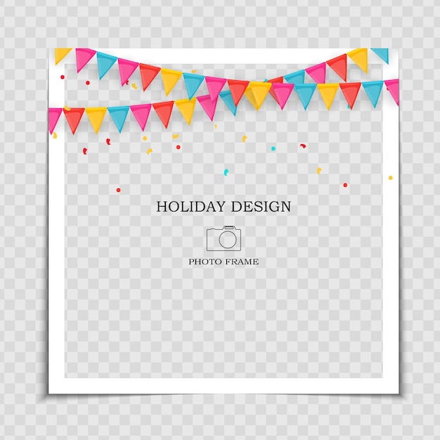 Party Holiday Photo Frame Template with flags for post in Social Network.