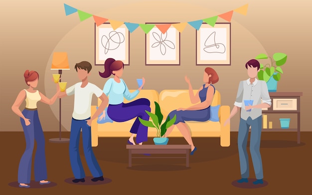 Party at home flat  illustration
