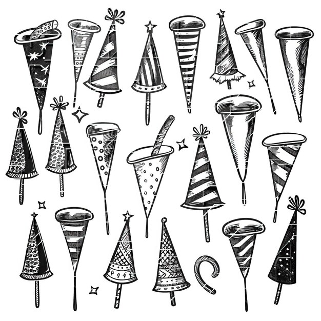 Vector party horns flat vector line set illustration high quality