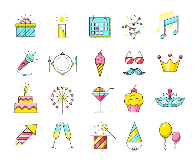 Party icons Celebration illustration