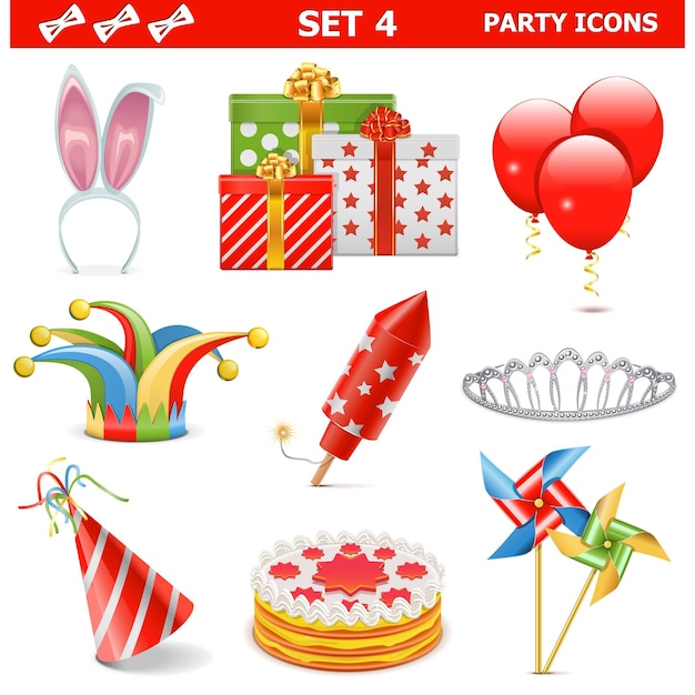 Party Icons Set 4 geïsoleerd op wit