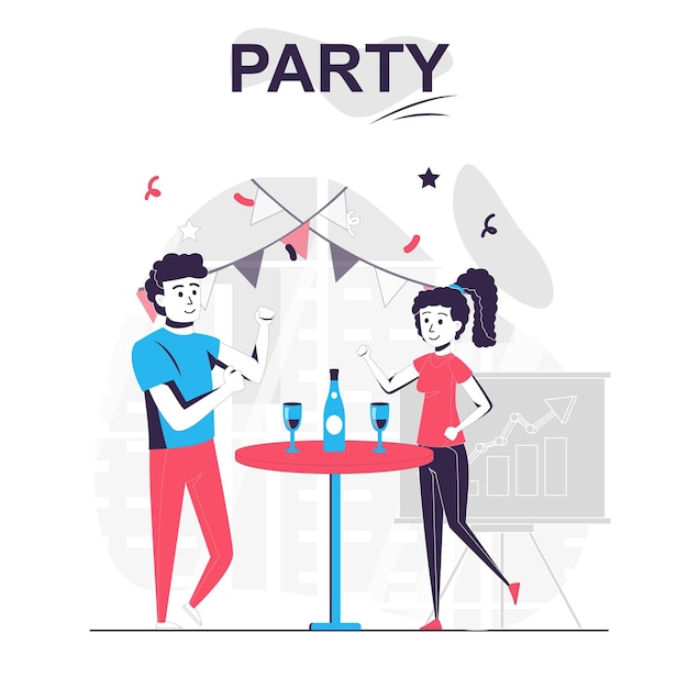 Vector party isolated cartoon concept colleagues celebrate corporate holiday drink and have fun