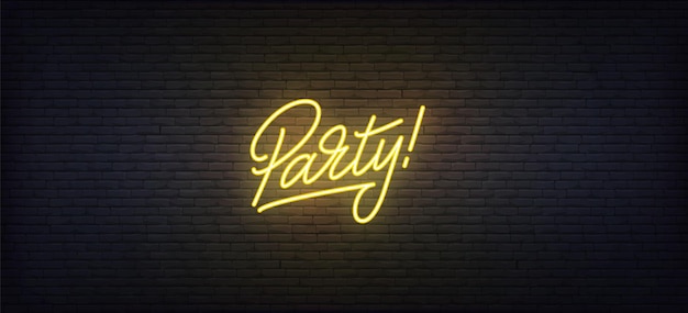 Party neon sign. Glowing neon lettering Party template.