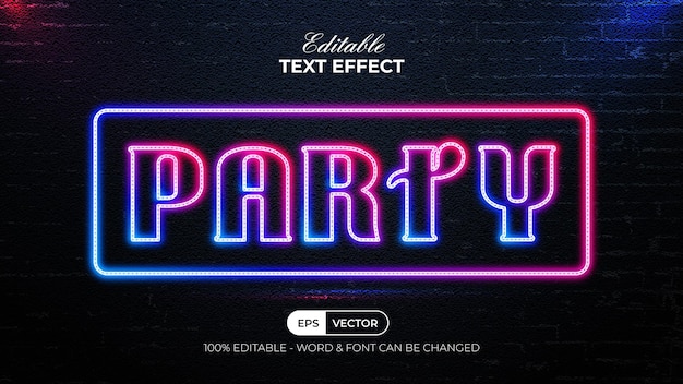 Party neon text effect style Editable text effect