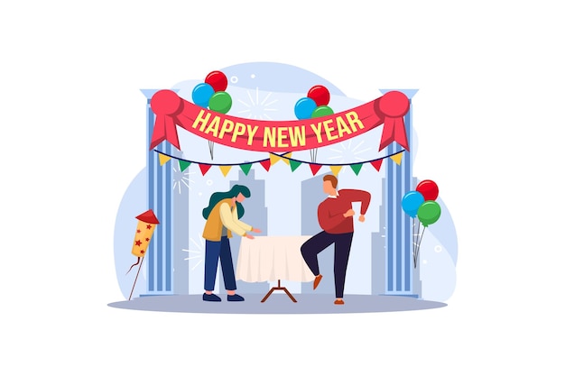 Party New Year with Friends Flat Design