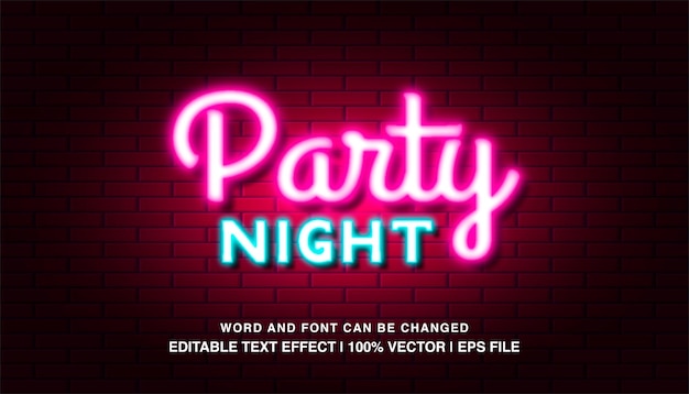 Party night bewerkbare tekst effect sjabloon neon licht futuristische tekst stijl