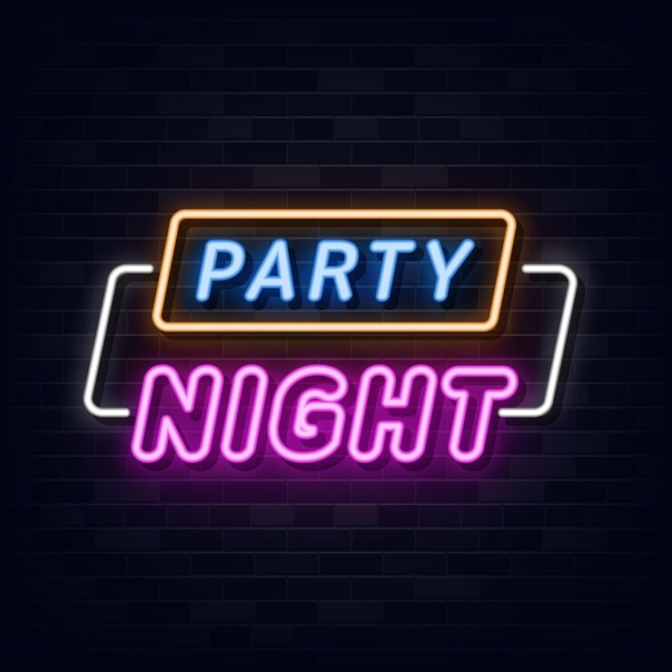 Vector party night neon sign design element light banner announcement neon signboard