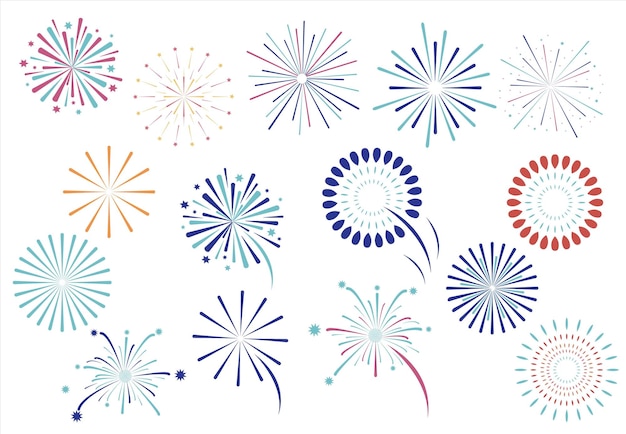 Iconstickerprintableeditable 요소에 대한 Fireworkvector 그림이 있는 파티 개체 컬렉션