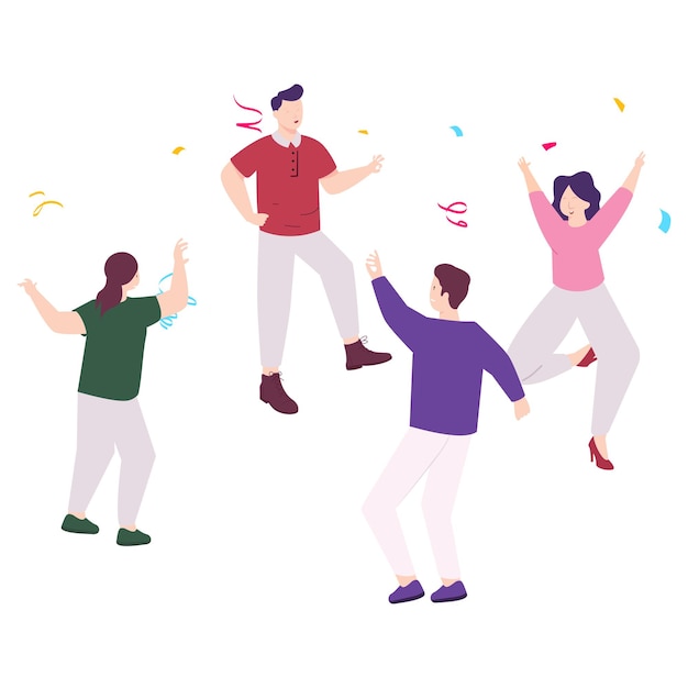 Party People Dancing concept Gelukkige mensen vieren verjaardag met confetti vector pictogram ontwerp