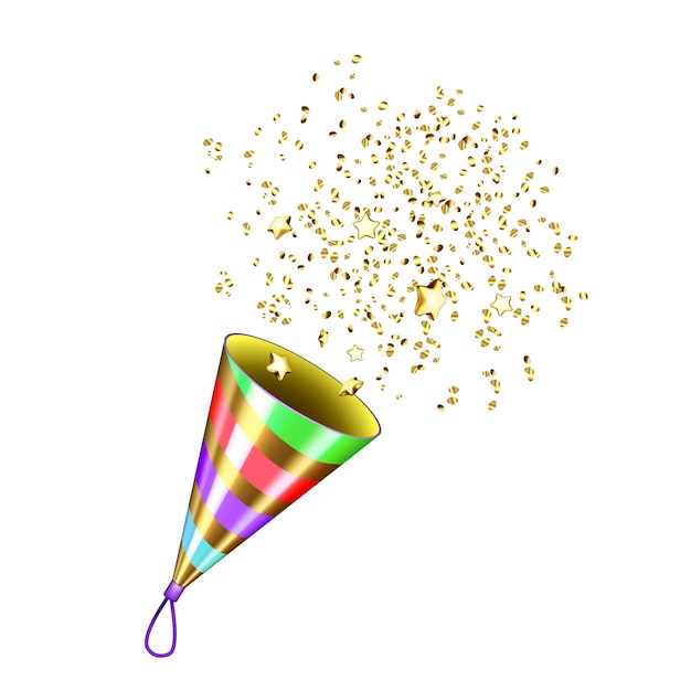 Party popper explosion with foil confetti vector