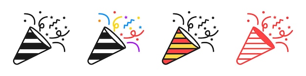Party popper iconen Confetti voor feesten en vakanties Vectorillustratie