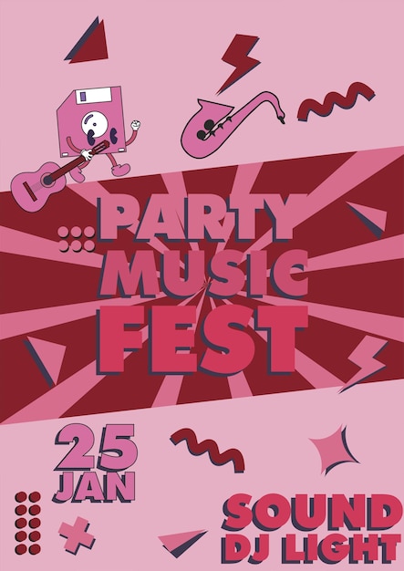 PARTY POSTER DESIGN, magenta colour with flat design style