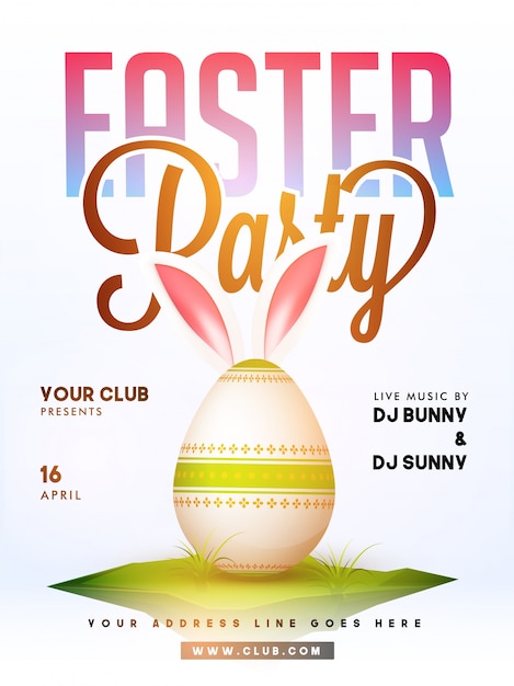 Party poster of easter egg with rabbit ears