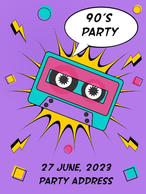 Vector party poster in retro style.