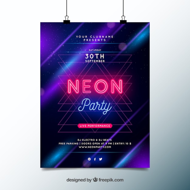 Vector party poster with neon lights