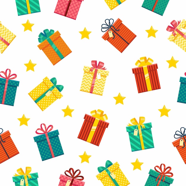 Party presents colorful seamless pattern on white background