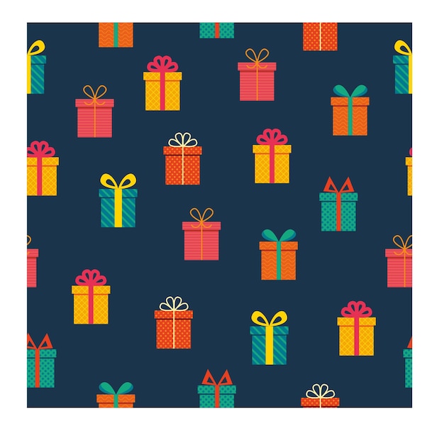 Party presents seamless pattern on dark blue background