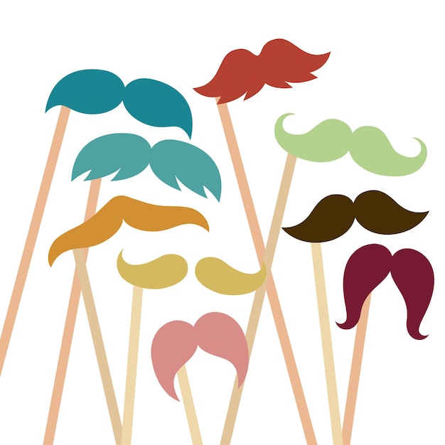 Party prop mustaches in various unique and retro style concept illustration