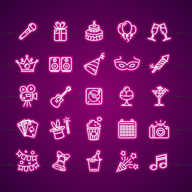 Party Signs Neon Thin Line Icon Set Vector