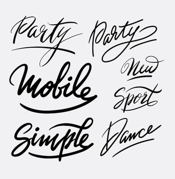 Vector party and sport dance handwriting calligraphy