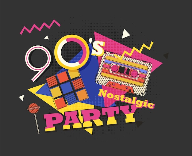 Party time The 90s style label Vector illustration retro background