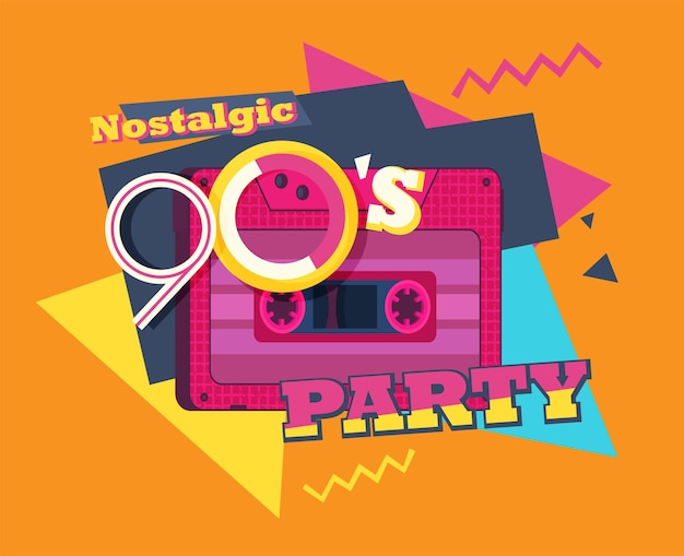 Party time the 90s style label vector illustration retro background