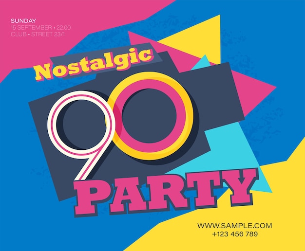 Party time The 90s style label Vector illustration retro background