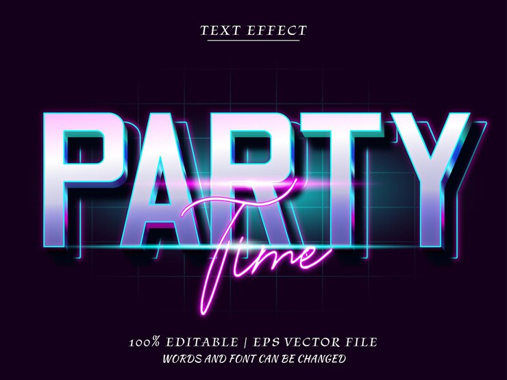 Vector party time editable text effect premium vector