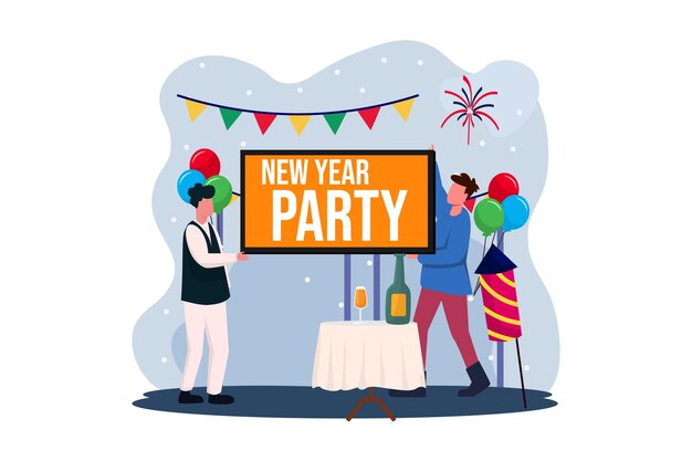 Party Welcome New Year Flat Design