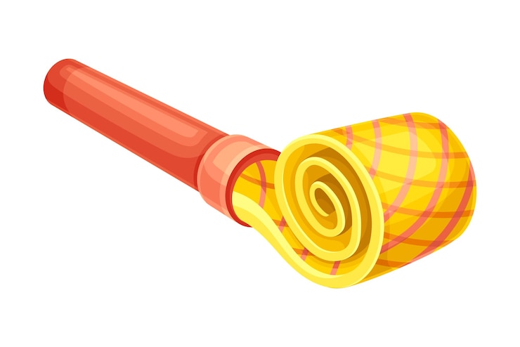 Vector party whistle as birthday toy and accessory for blowing and making sound vector illustration