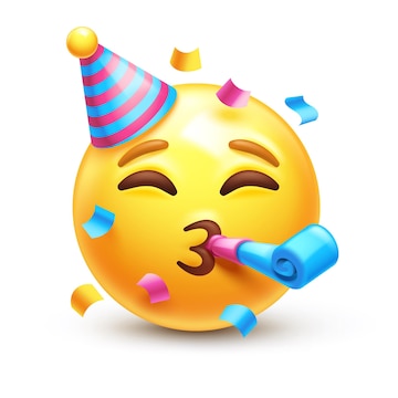 Premium Vector | Partying emoji. emoticon with party horn and hat