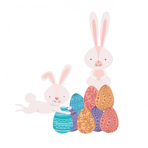 Pasen-konijnen met ei geïsoleerd pictogram