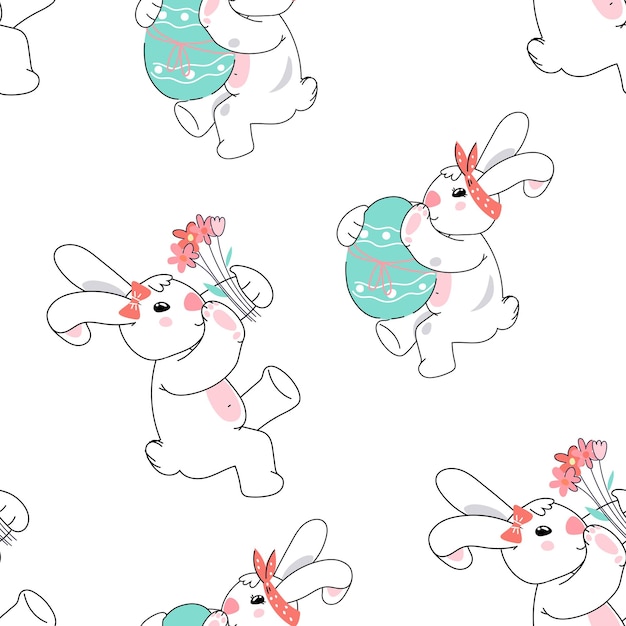 Pasen naadloos herhaalbaar patroon voor textiel of inpakprint met konijnen