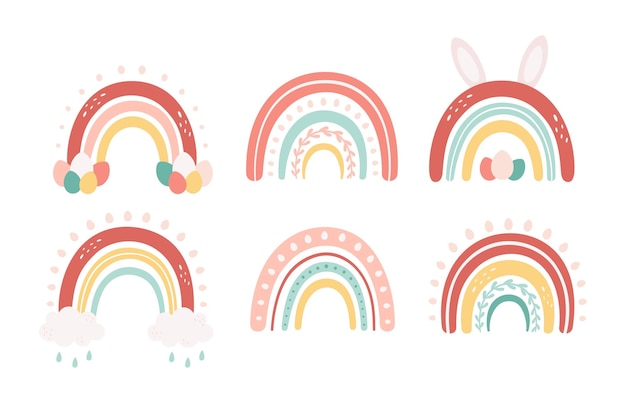 Pasen regenbogen collectie Happy Easter Hand getrokken vectorillustratie