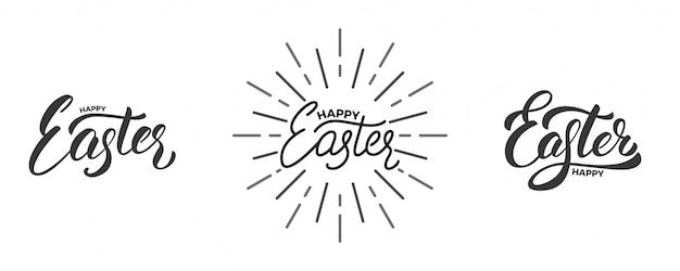 Pasen. Set van Pasen belettering etiketten. Happy Easter belettering script set