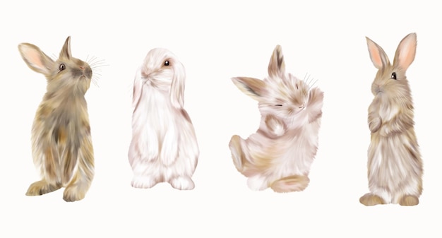 Pasen witte konijntjes en bruine konijnen. vakantie