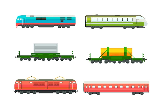 Passagiers- en goederentrein met wagenvectorset