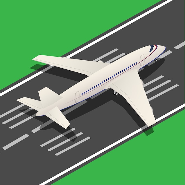 Passenger Airplane Isometric Landing from Runway.  illustration