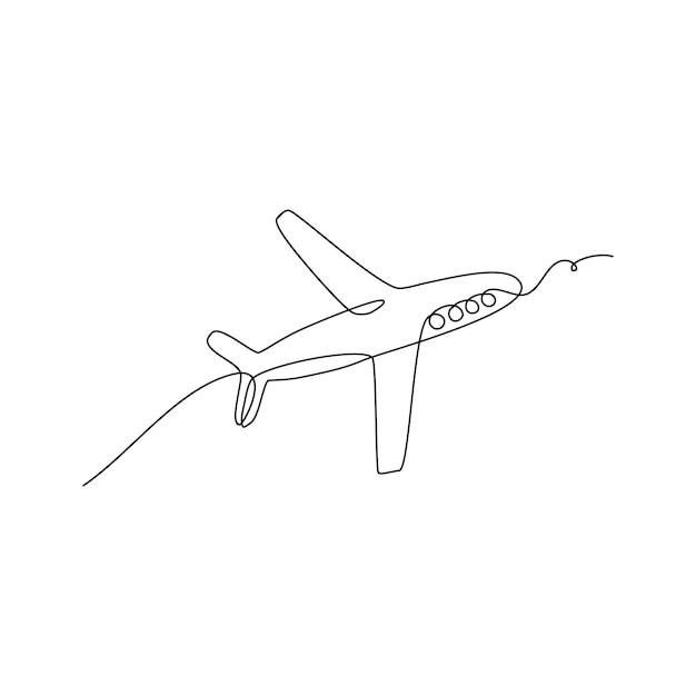 Passenger airplane line art air transport Continuous line drawing jetliner Vector illustration