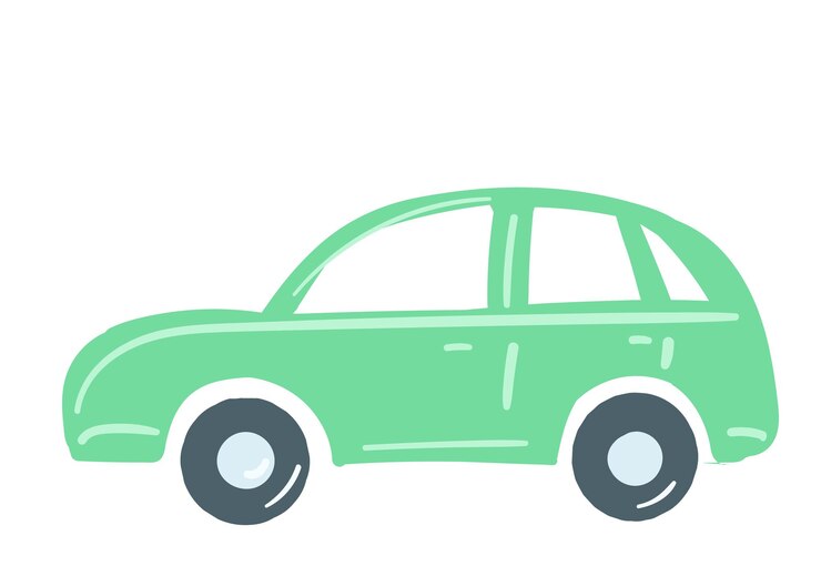 Vector 乗用車の緑色の孤立した交通要素手描き漫画スタイルのベクトル図