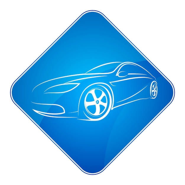 Passenger car silhouette on blue icon